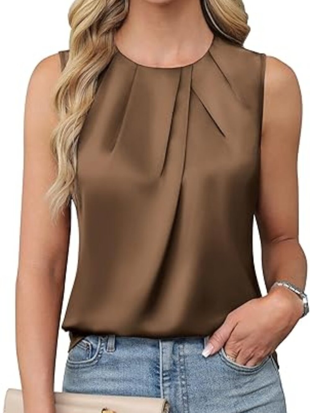 Blooming Jelly Women Satin Tank Top Business Casual Dressy Blouse Work Shirt